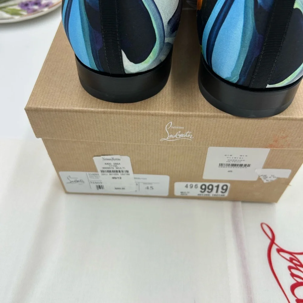 Men's Christian Louboutin, dandy, chick floral satin loafers size 45 made Italy - Picture 10 of 13
